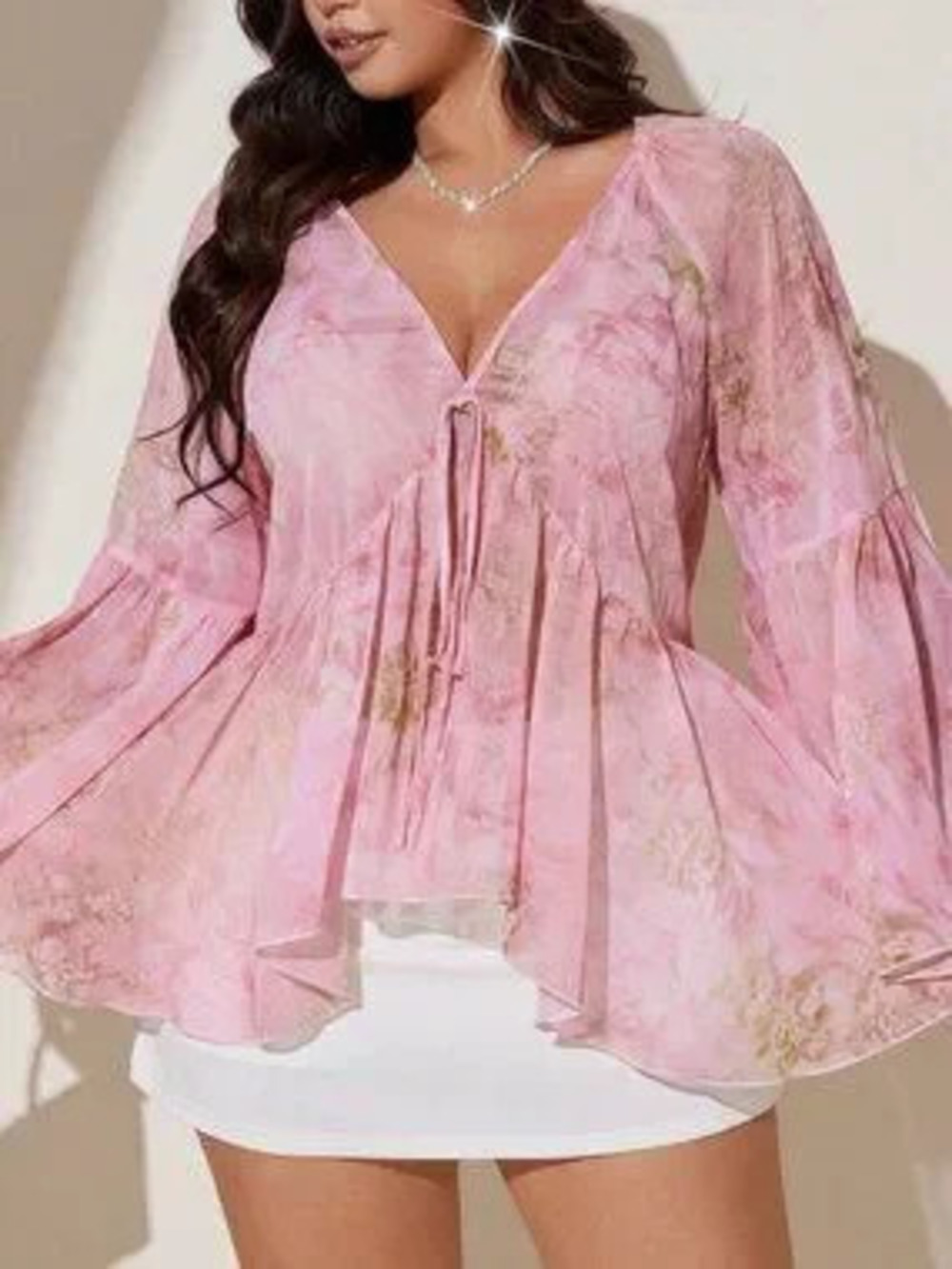 Pink Boho Women's Plus Size Tie Dye Chiffon Blouse